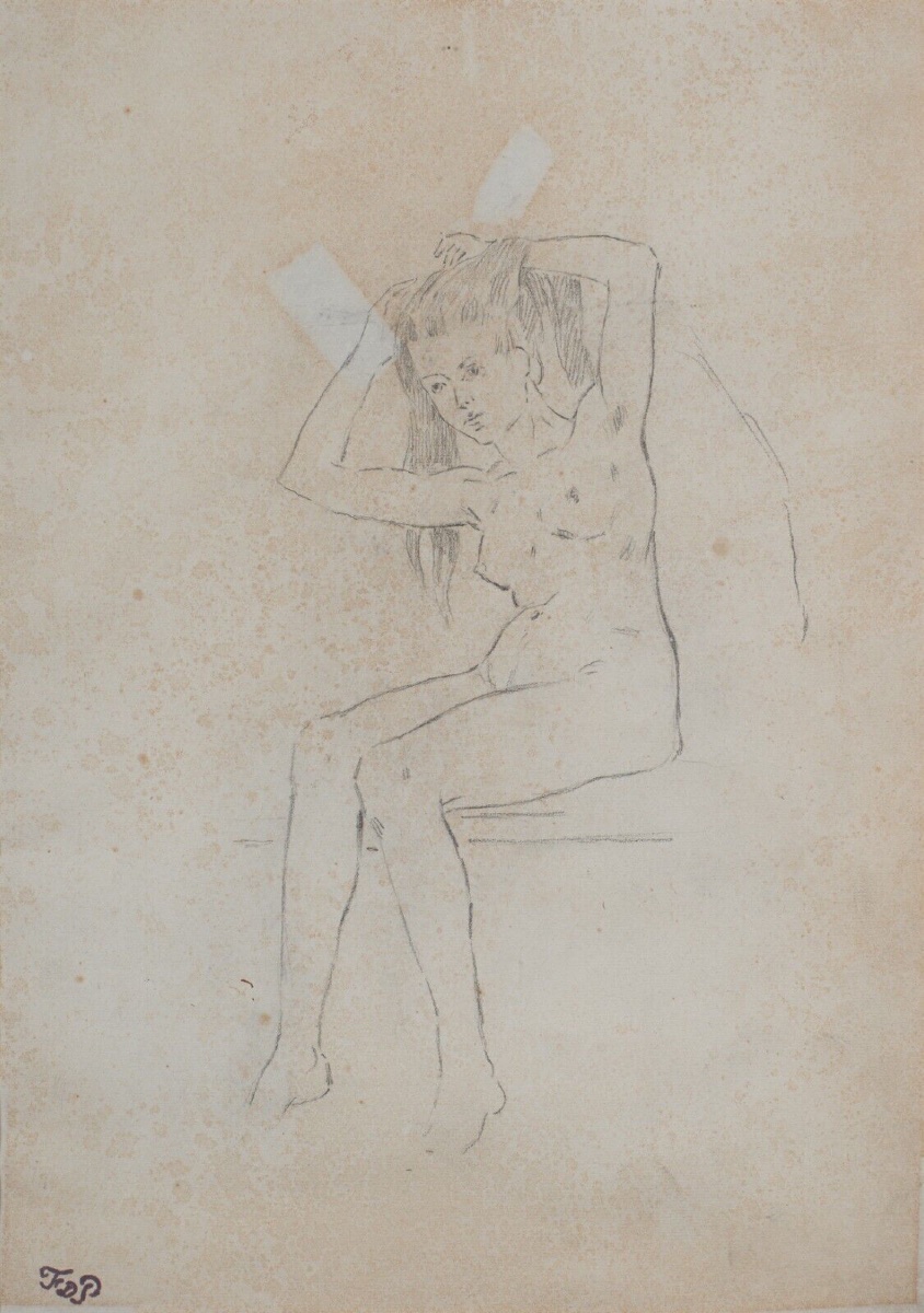 Drawing Of A Nude Woman The Model By Ferdinand Du Puigaudeau In A Gilded Frame-photo-2