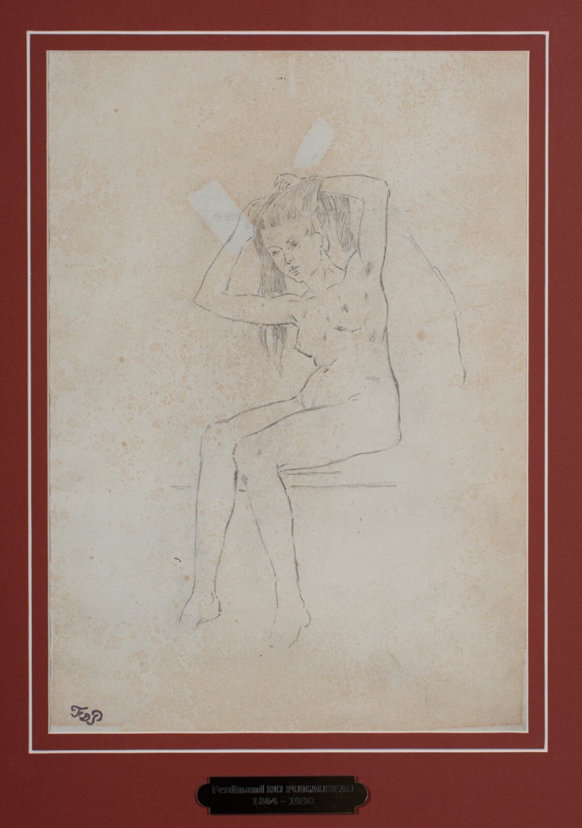 Drawing Of A Nude Woman The Model By Ferdinand Du Puigaudeau In A Gilded Frame-photo-3