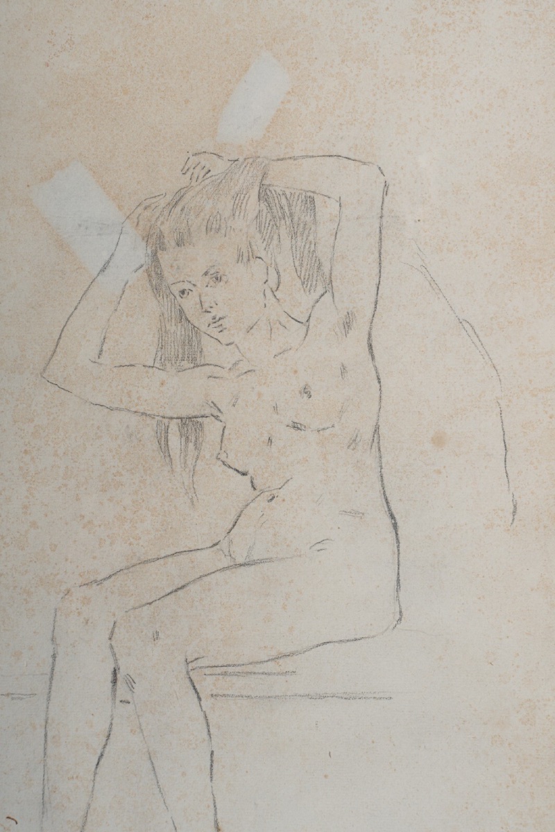 Drawing Of A Nude Woman The Model By Ferdinand Du Puigaudeau In A Gilded Frame-photo-3