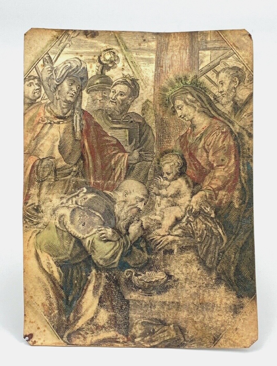 Parchemin peinture religieuse XVIIe oriental Scène à l'Antique