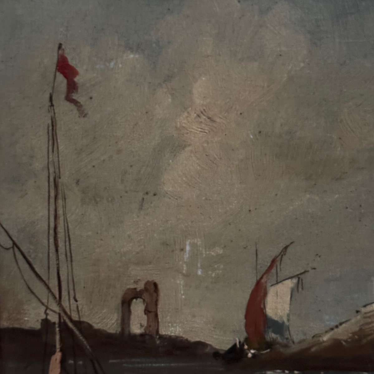Oil On Panel, Port Scene, Late 19th Century, Gilded Frame-photo-1