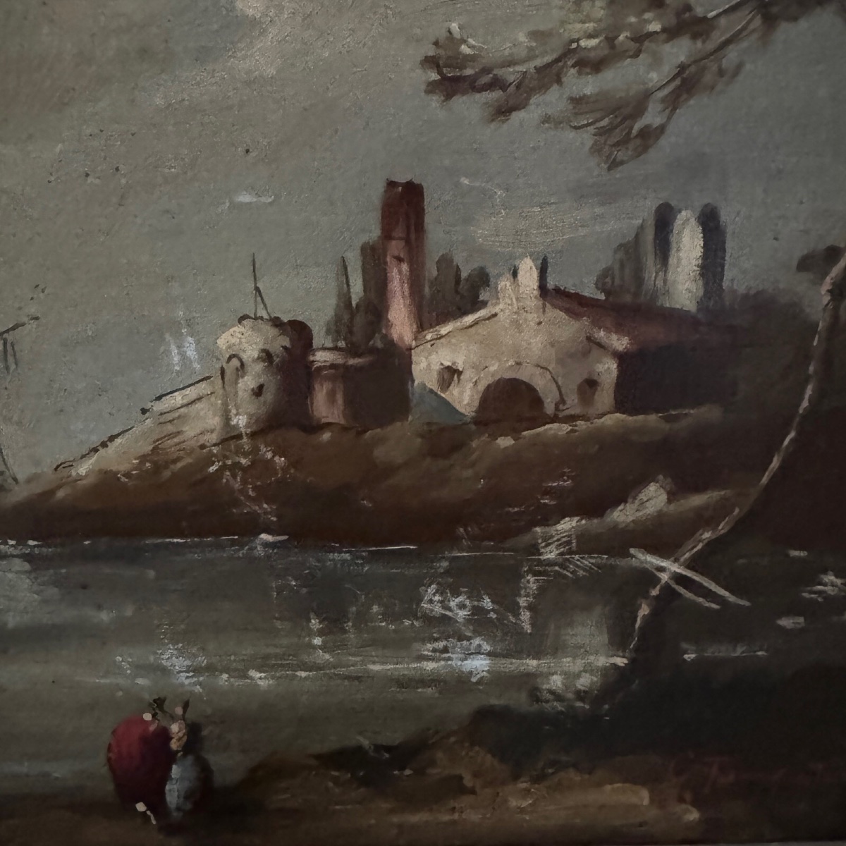 Oil On Panel, Port Scene, Late 19th Century, Gilded Frame-photo-3