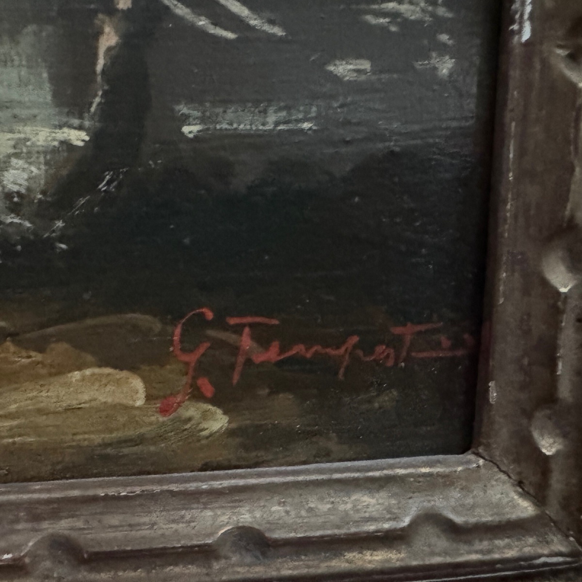 Oil On Panel, Port Scene, Late 19th Century, Gilded Frame-photo-5