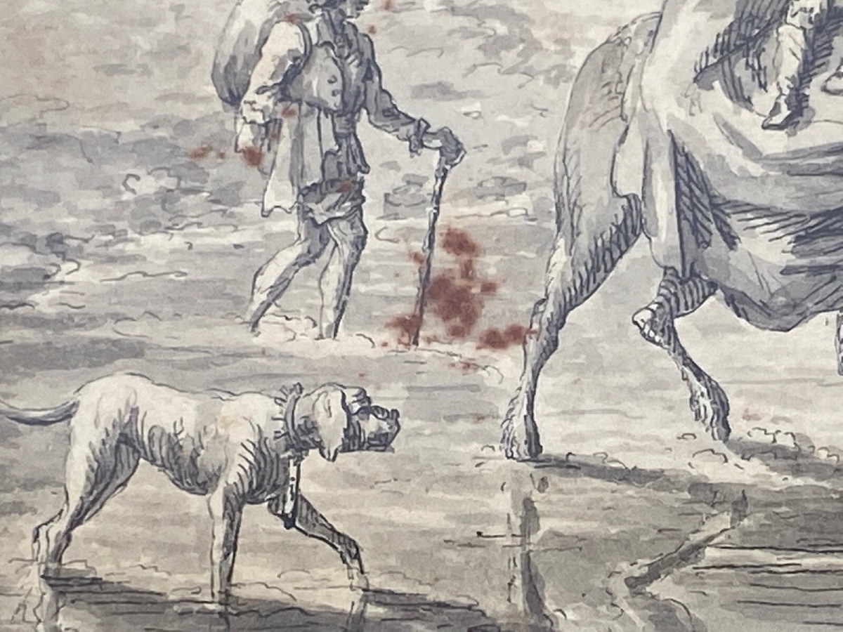 Dessin sur papier par Brandt famille enfant à cheval XVIIIe-photo-6