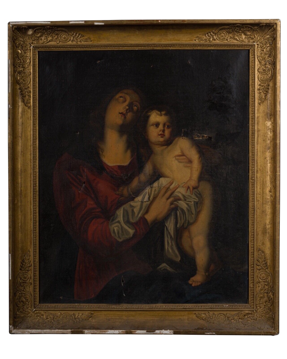 Oil On Canvas After Anthony Van Dyck Virgin And Child Early 19th Century