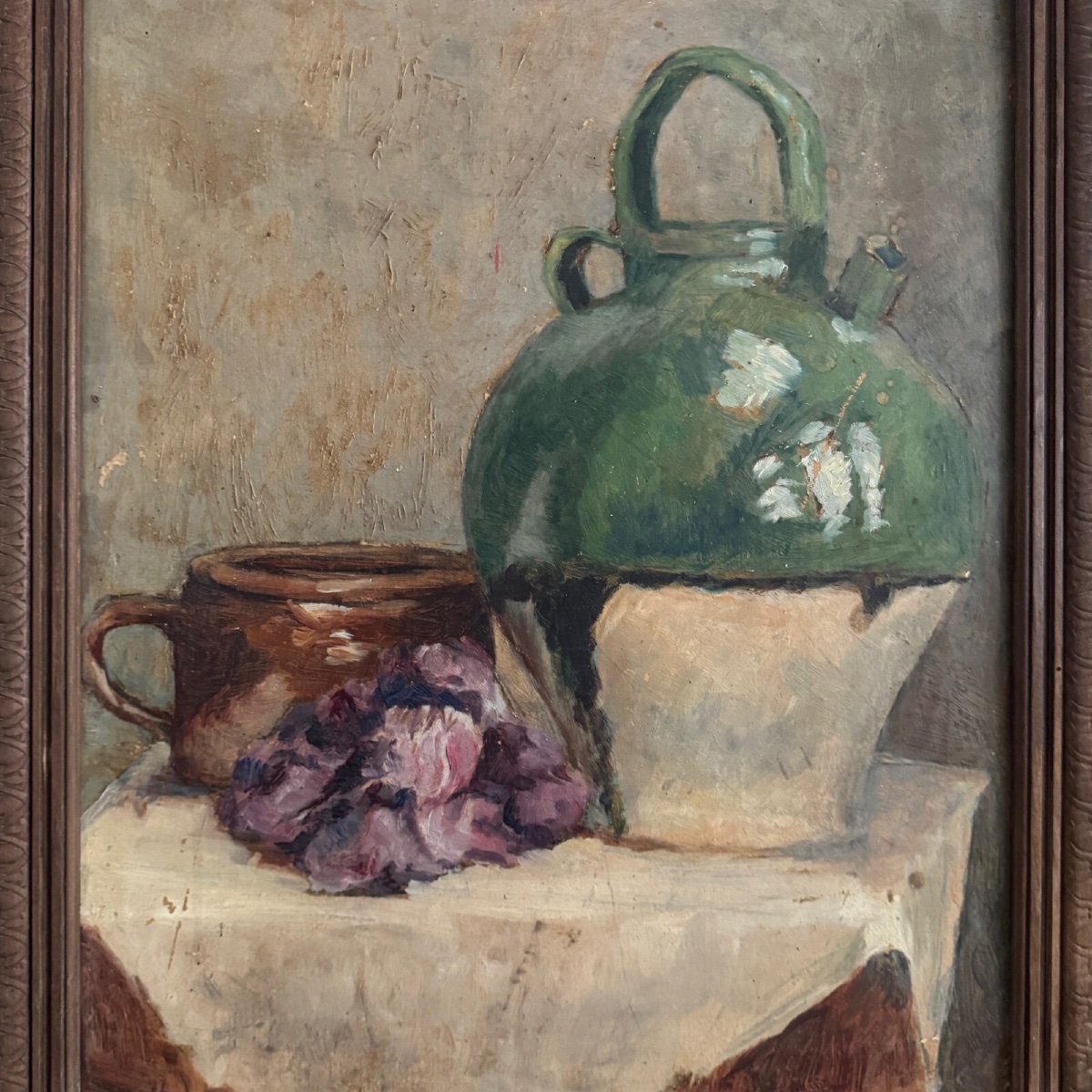 Huile sur carton nature morte à la cruche par M. Reppere XXe-photo-2