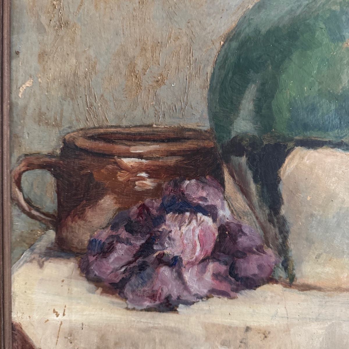 Huile sur carton nature morte à la cruche par M. Reppere XXe-photo-4