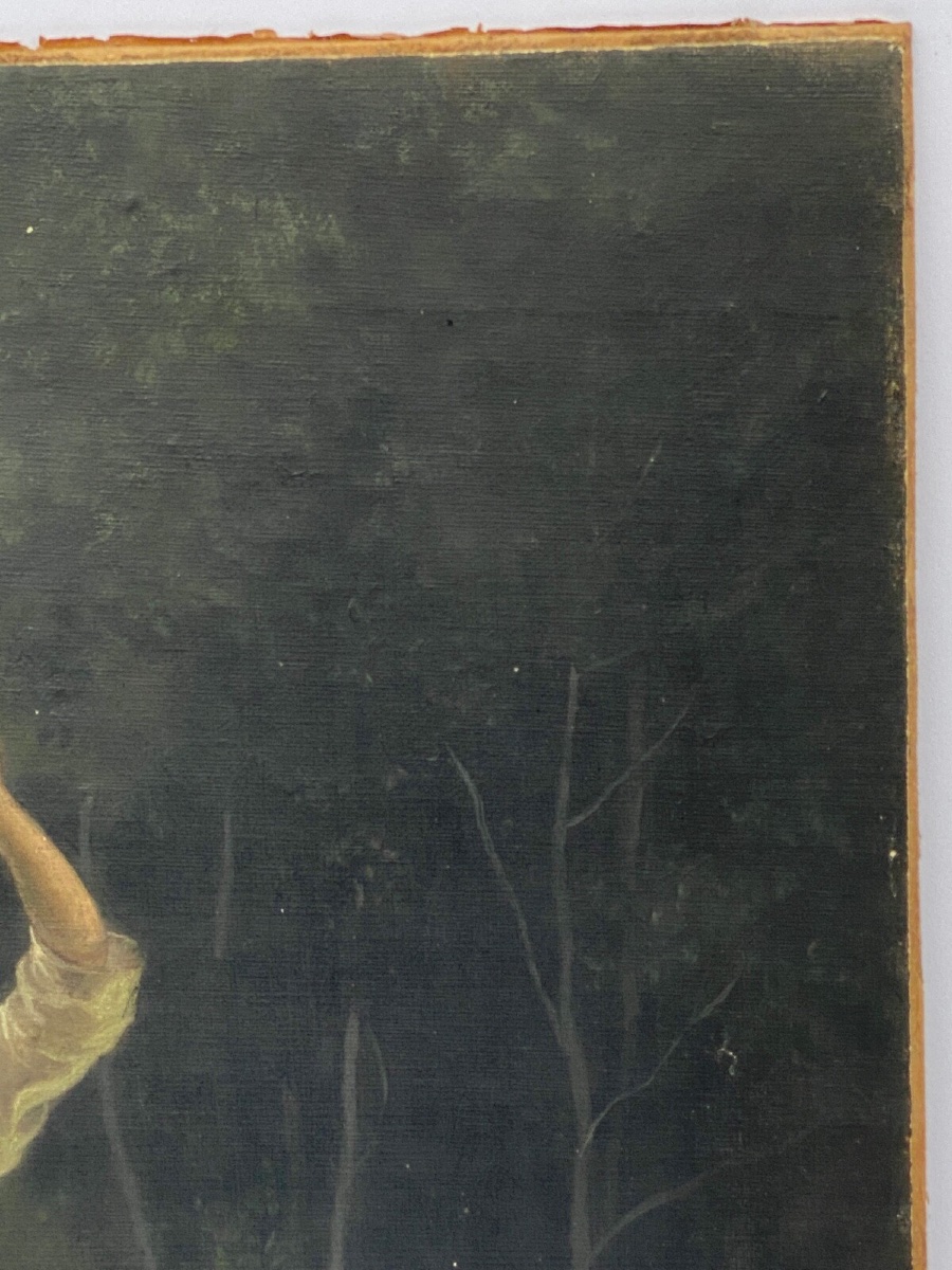 Oil On Cardboard, Young Girl With A Jug, Late 19th Century, Barbizon Undergrowth-photo-4