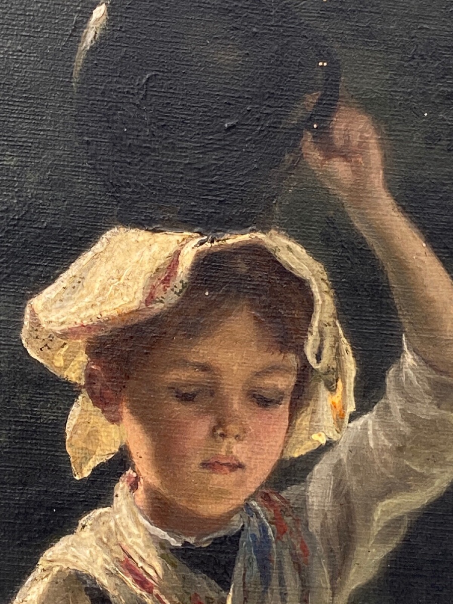 Oil On Cardboard, Young Girl With A Jug, Late 19th Century, Barbizon Undergrowth-photo-5