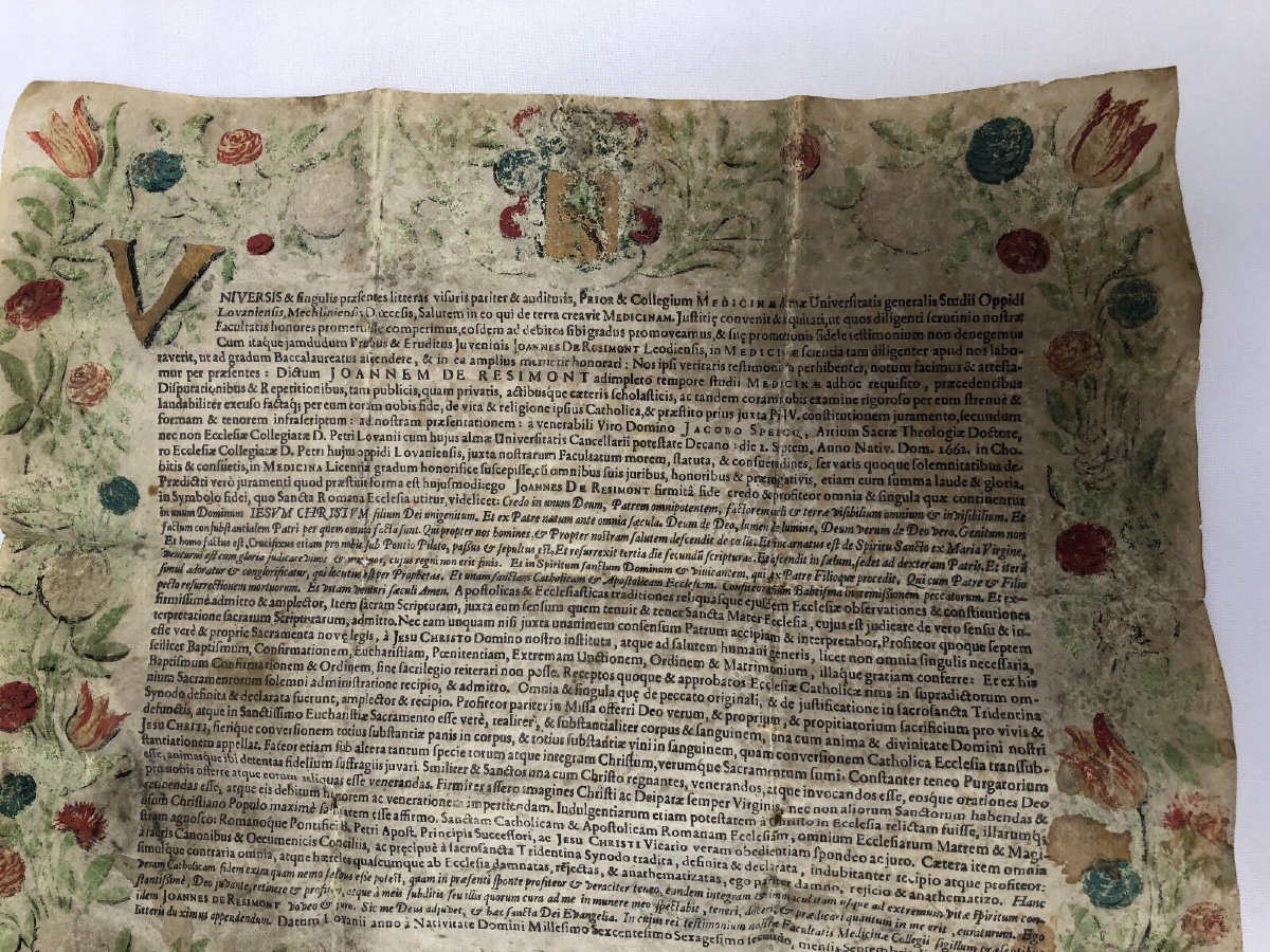 Handwritten Parchment Diploma Faculty Of Medicine Joannes De Resimont-photo-2
