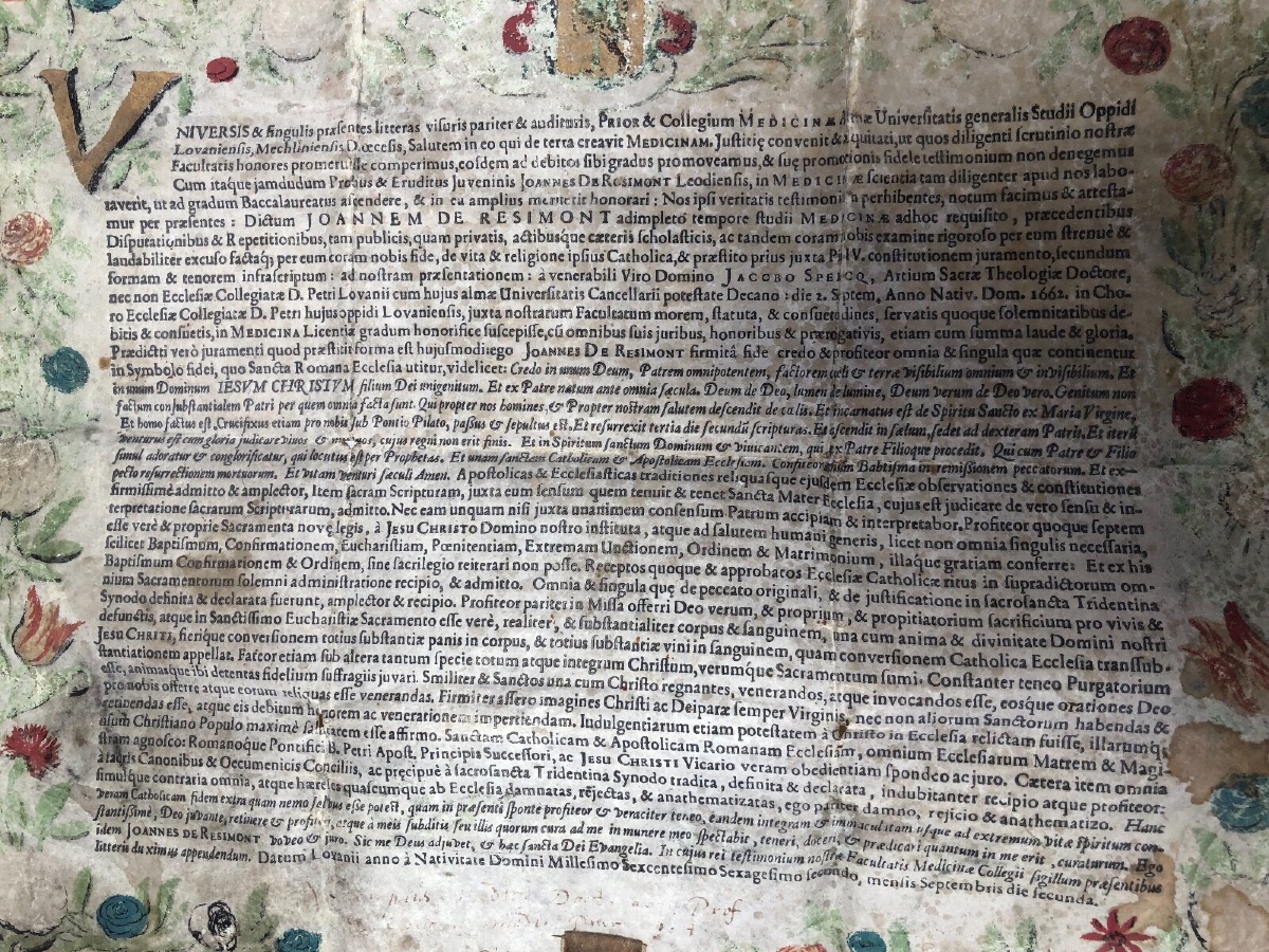 Handwritten Parchment Diploma Faculty Of Medicine Joannes De Resimont-photo-2