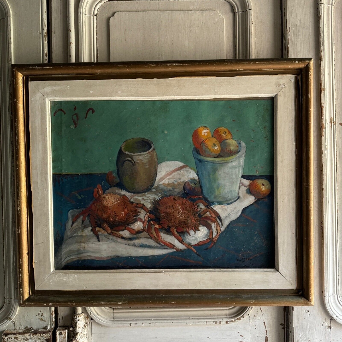 Watercolor On Paper By E. Legros 1956 Still Life With Crabs-photo-2