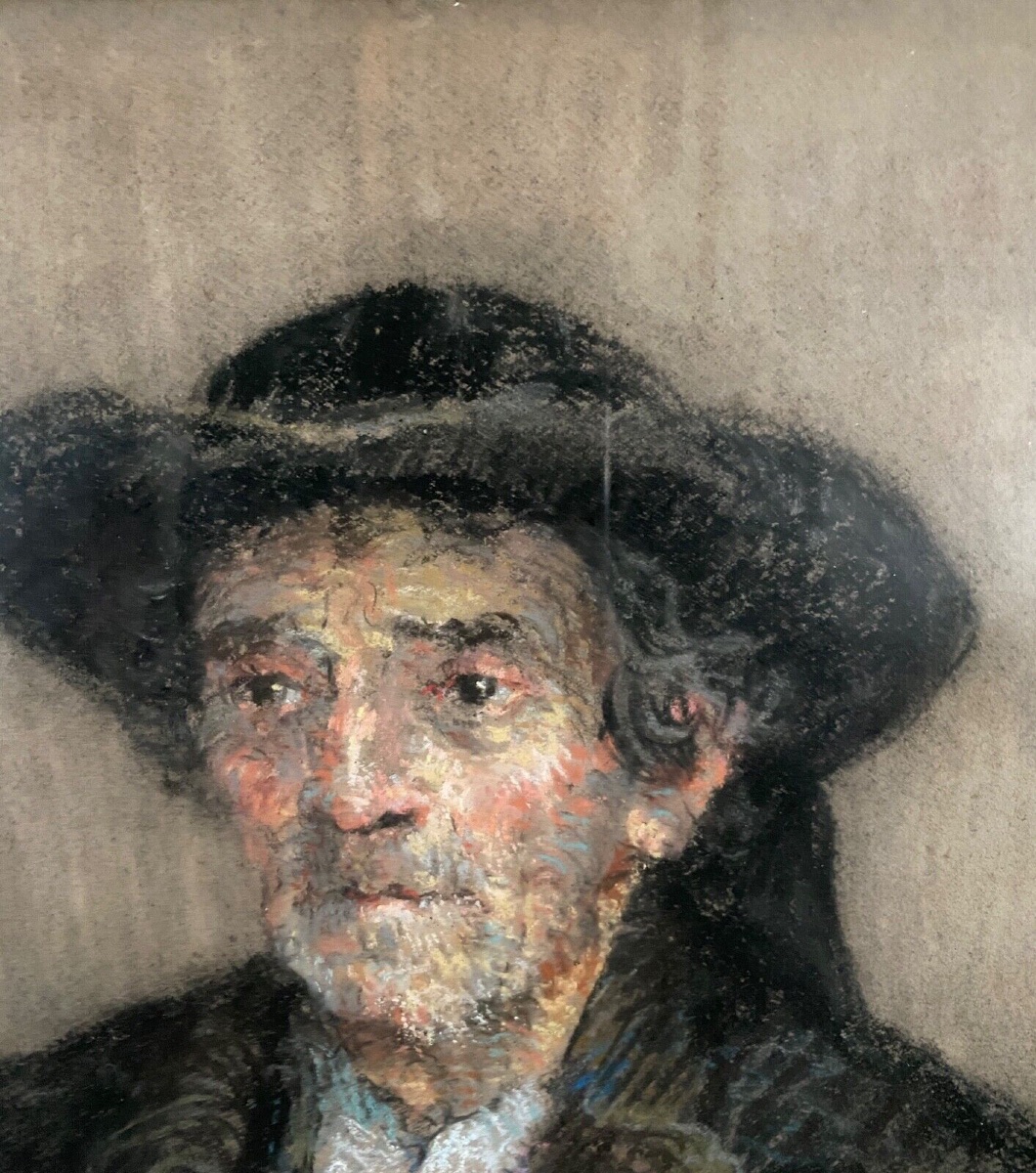 Pastel Representing A Breton By G. Rio 1920 Whitewashed Frame-photo-3