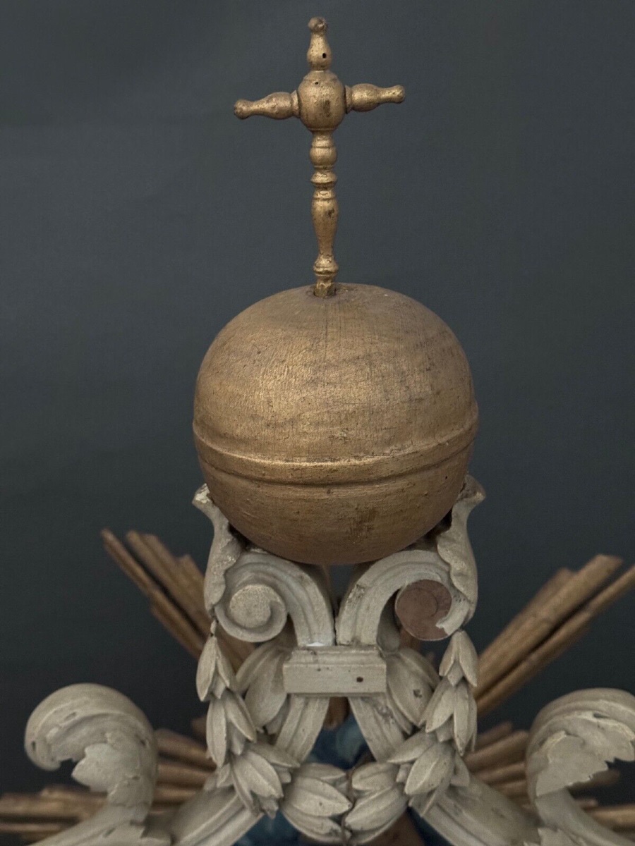 Autel maçonnique XIXe en bois sculpté polychrome hauteur 1 mètre-photo-3