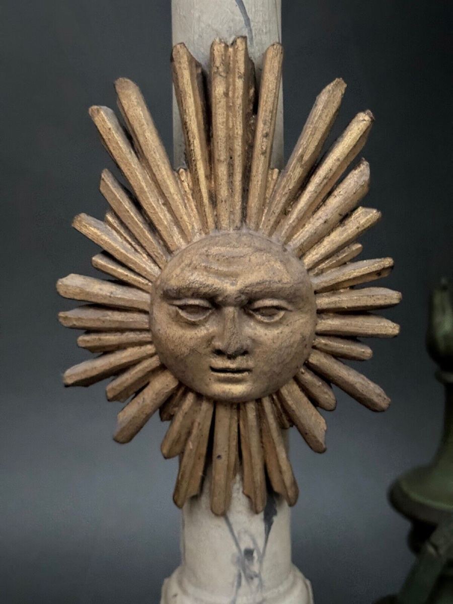 Autel maçonnique XIXe en bois sculpté polychrome hauteur 1 mètre-photo-4