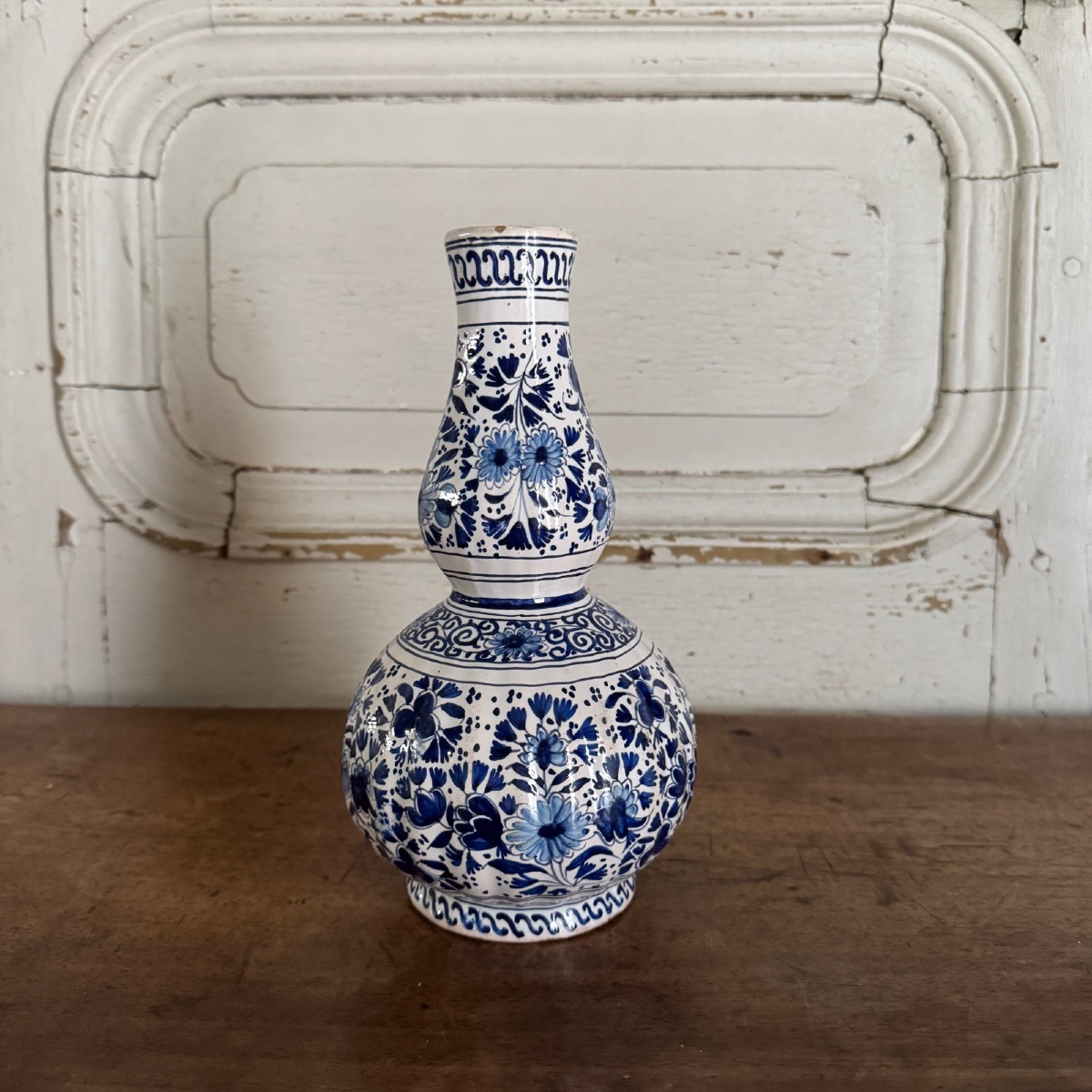 Vase gourde en faïence de Delft XVIIIe décor floral-photo-3