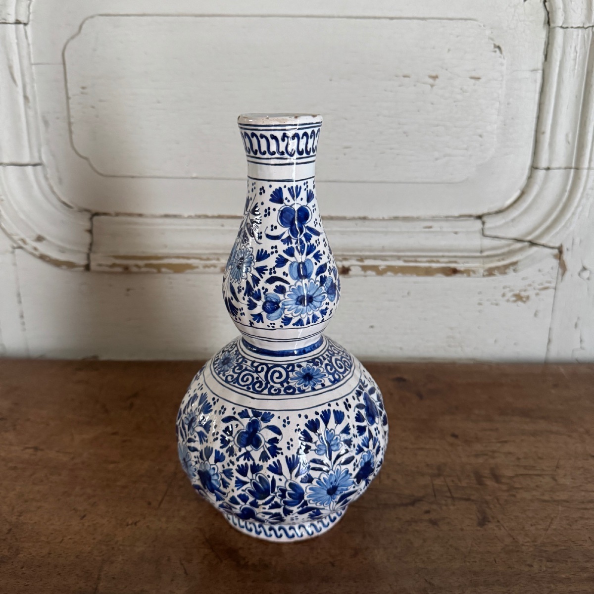 Vase gourde en faïence de Delft XVIIIe décor floral-photo-4