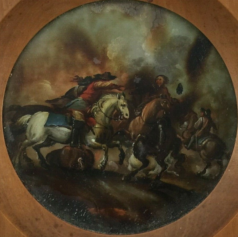 Miniature sous verre scène de bataille chevaux XIXe cadre en bois-photo-2
