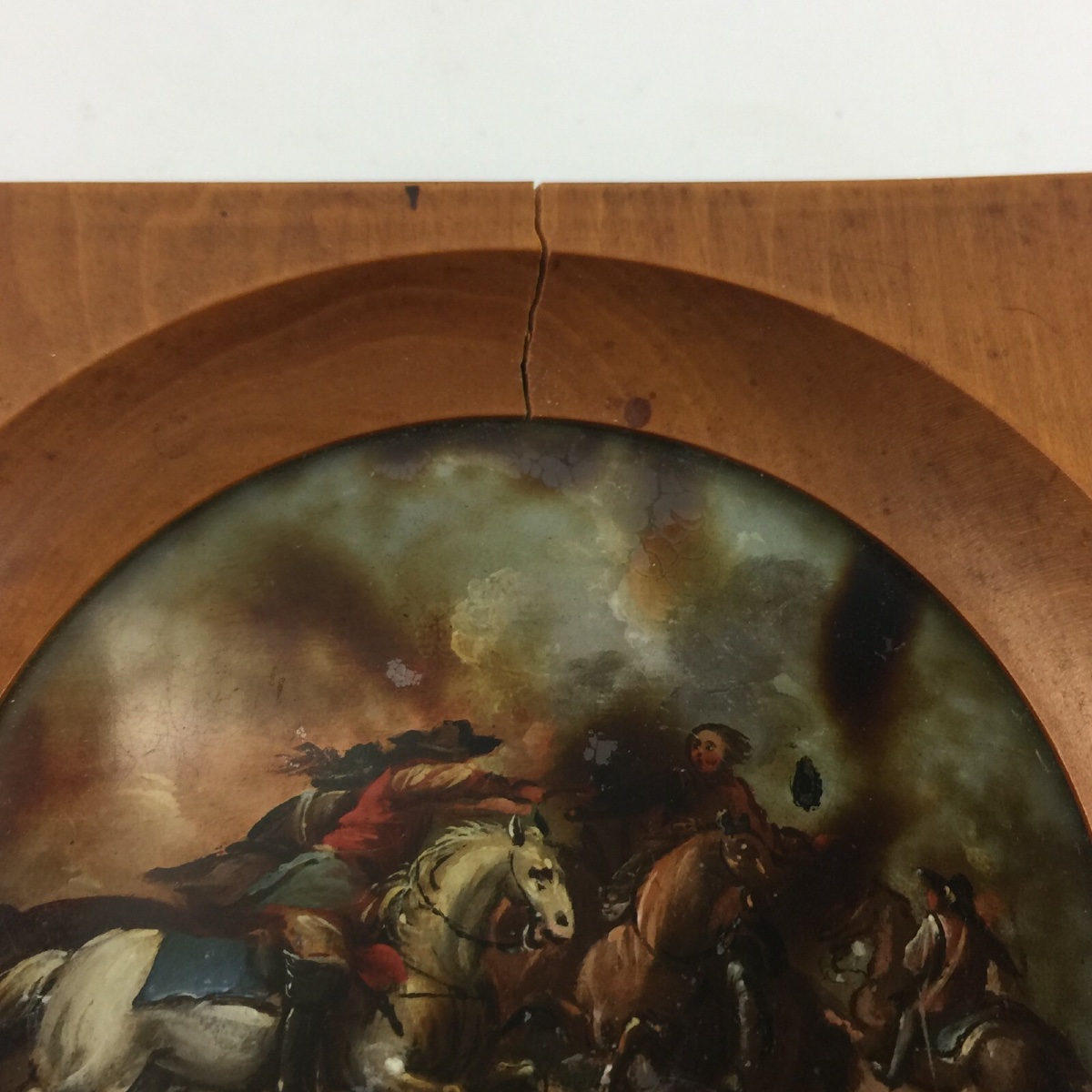 Miniature sous verre scène de bataille chevaux XIXe cadre en bois-photo-6