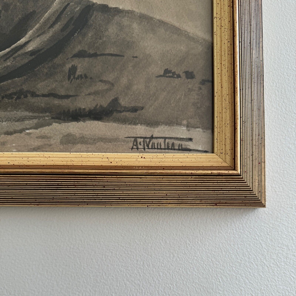 Aquarelle sur papier André-Charles Nauleau paysage avec chemin XXe-photo-3