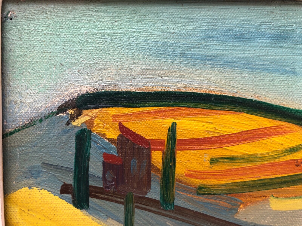 Marcel Basler Oil On Canvas Abstract Landscape 1955 Whitewashed Frame Dedication-photo-5
