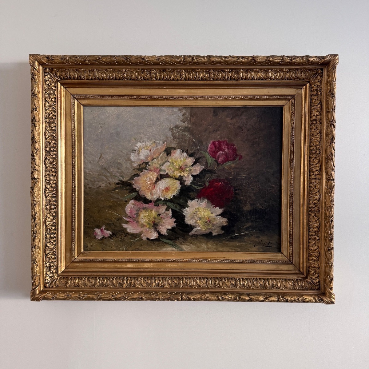 Huile sur toile nature morte aux fleurs par Eugène Parisy XIXe-photo-4