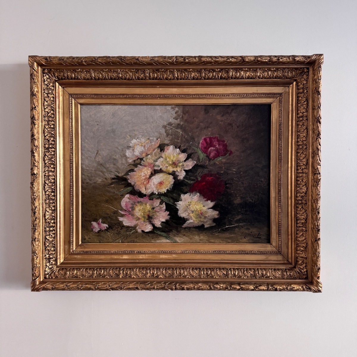 Huile sur toile nature morte aux fleurs par Eugène Parisy XIXe