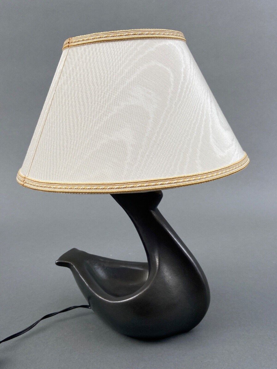 Lampe en céramique Jacques Blin zoomorphe 1960 couleur noir glacé-photo-3