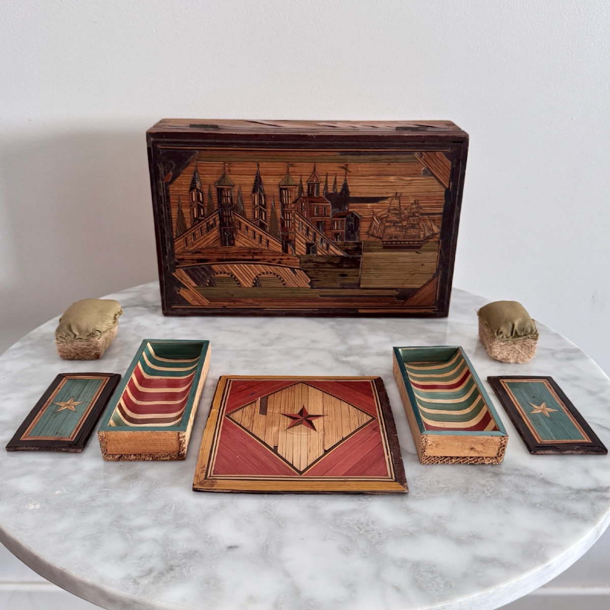 Straw Marquetry Work Box, Late 18th Century, Early 19th Century-photo-1