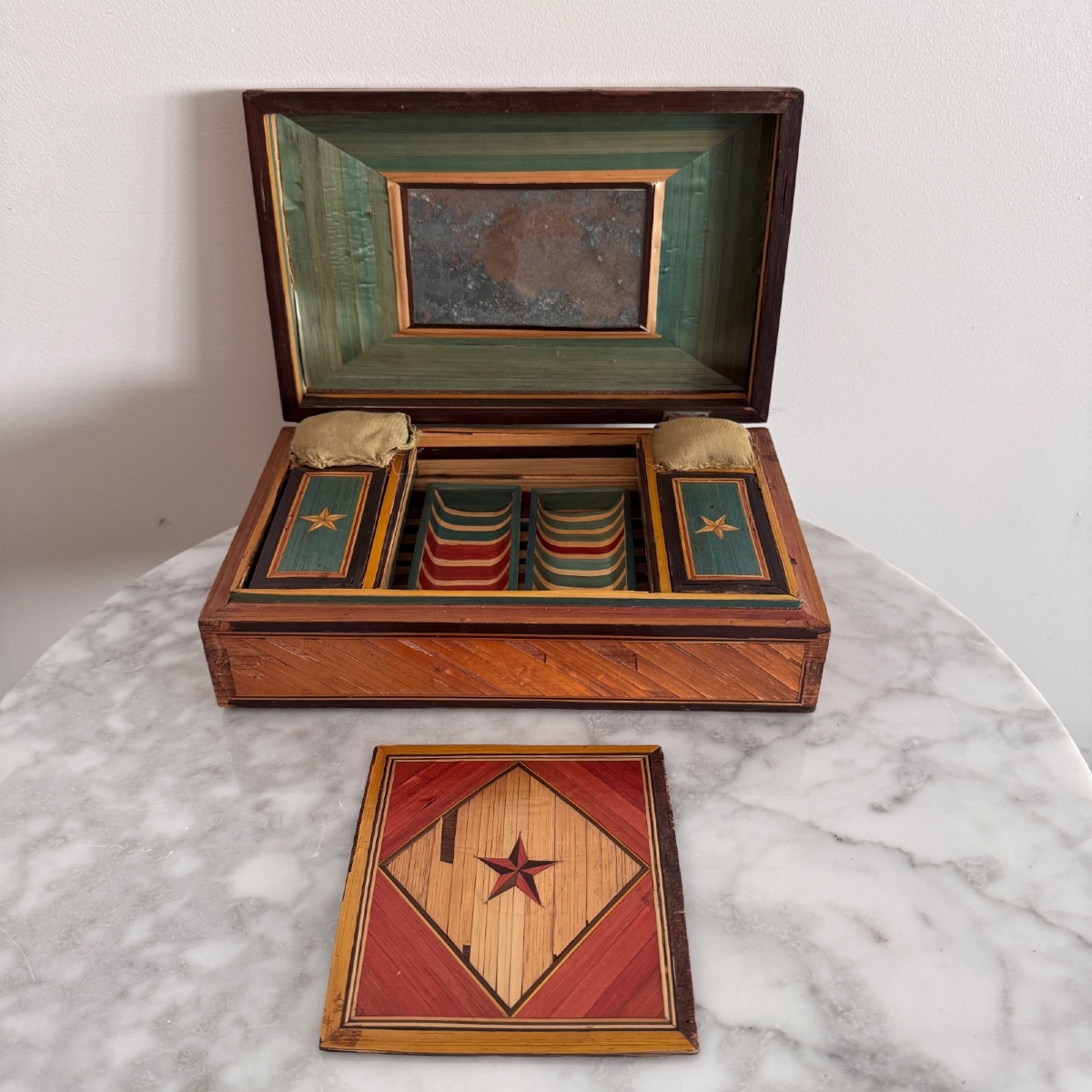Straw Marquetry Work Box, Late 18th Century, Early 19th Century-photo-2