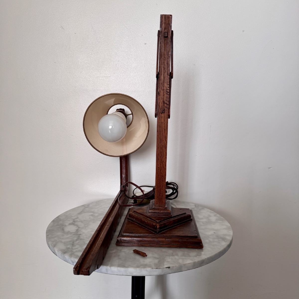 Lampe brutaliste à système en bois réglable avec abat-jour 1950-photo-2
