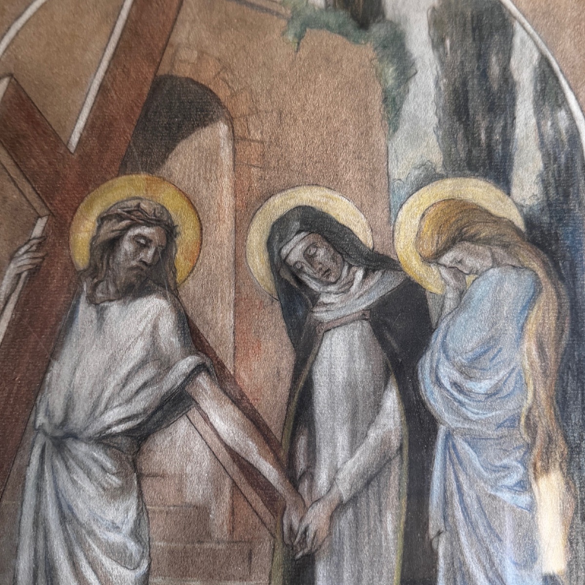 Watercolor On Paper, Early 20th Century, After The Stations Of The Cross In Vertou-photo-2