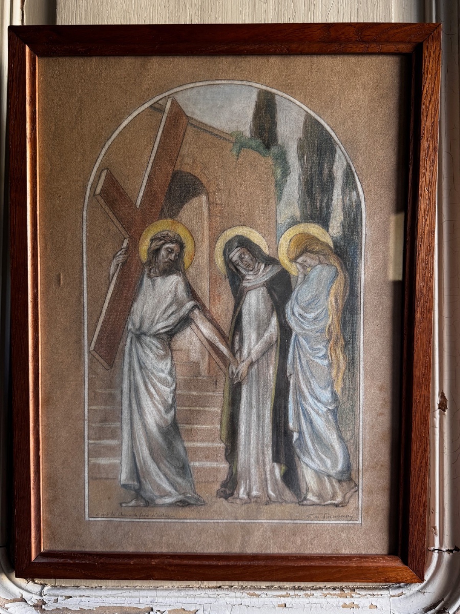Watercolor On Paper, Early 20th Century, After The Stations Of The Cross In Vertou