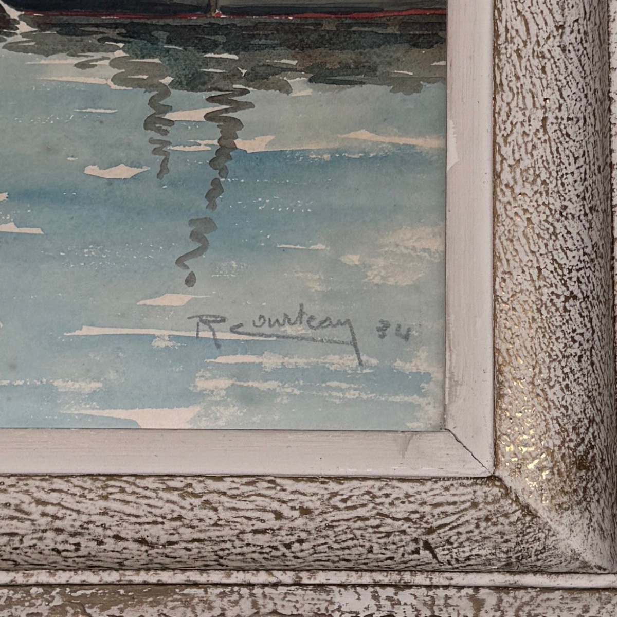 Aquarelle sur papier le port du Guet Douarnenez 1947 par R. Courteau-photo-4
