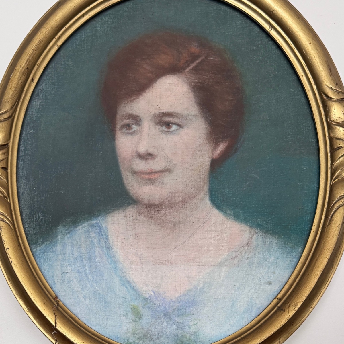 Portrait de femme pastel 1920 dans cadre doré-photo-2