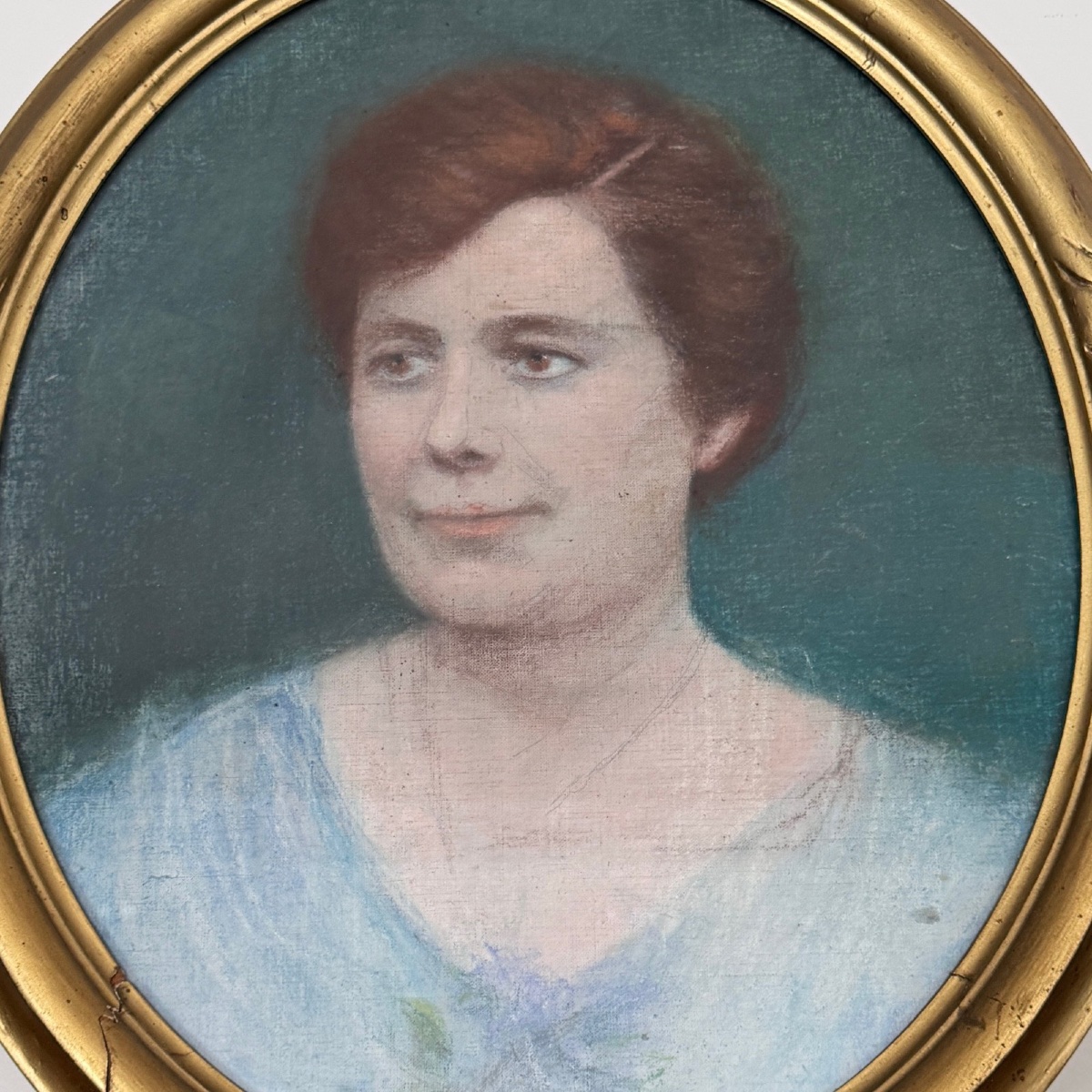 Portrait de femme pastel 1920 dans cadre doré-photo-3
