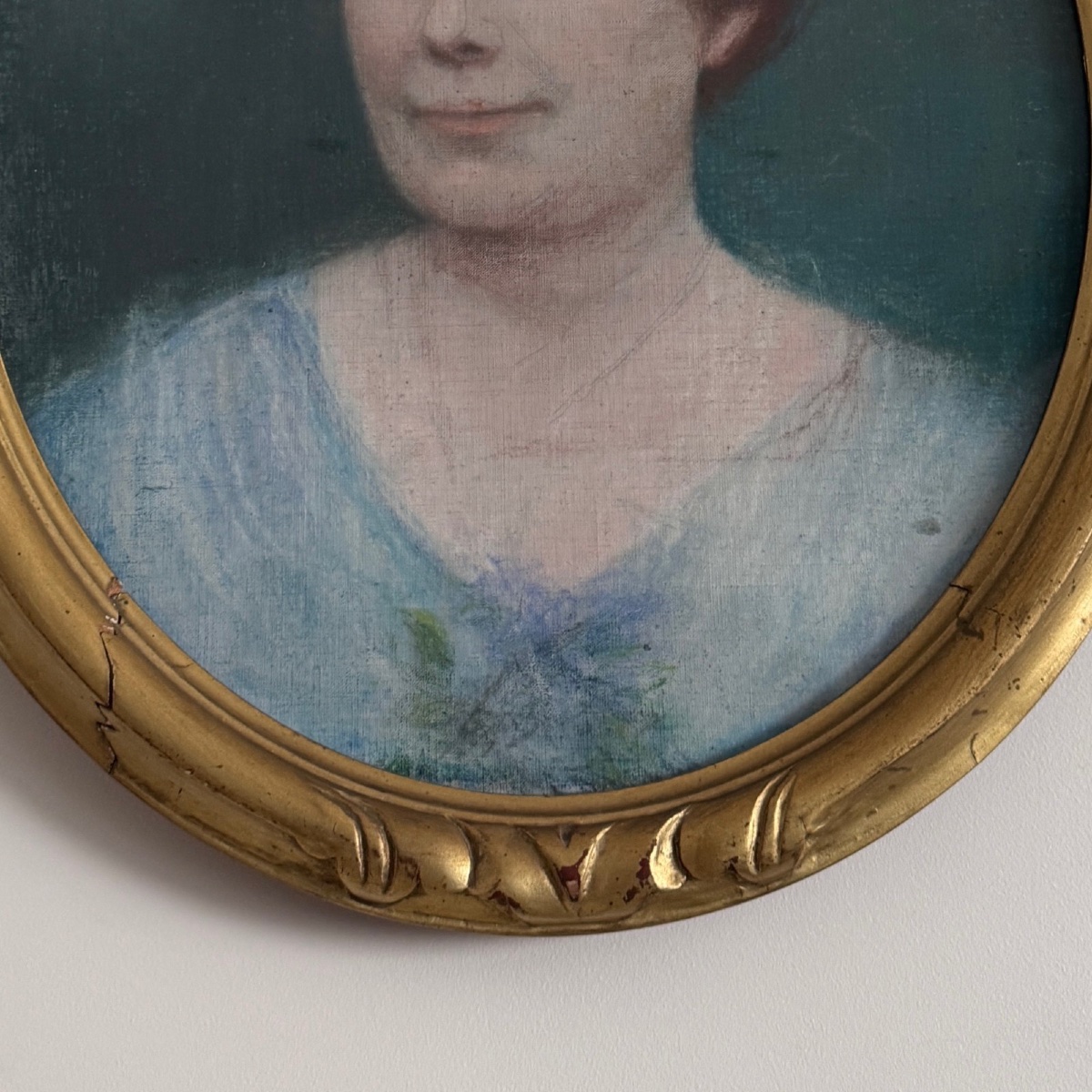 Portrait de femme pastel 1920 dans cadre doré-photo-4