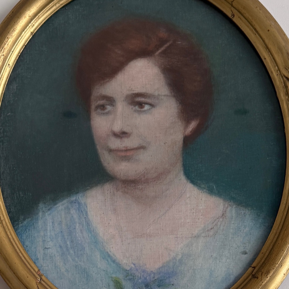 Portrait de femme pastel 1920 dans cadre doré-photo-1