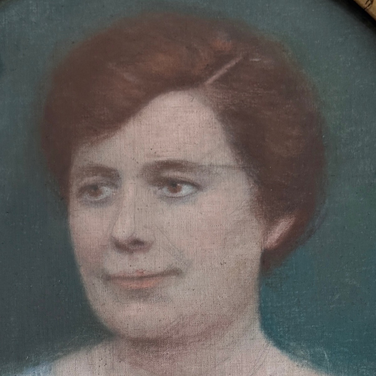 Portrait de femme pastel 1920 dans cadre doré-photo-2