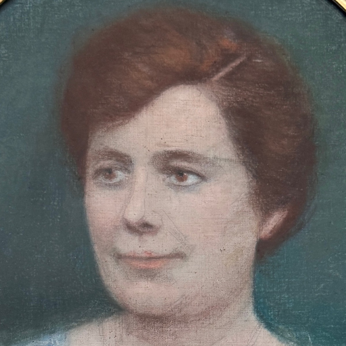 Portrait de femme pastel 1920 dans cadre doré-photo-3