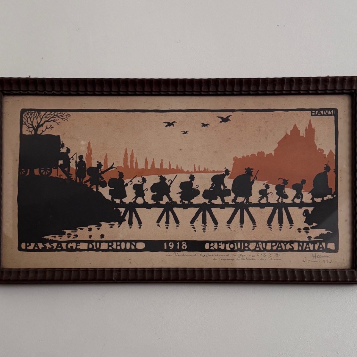 Lithographie en couleur par Hansi Passage du Rhin 1918-photo-3