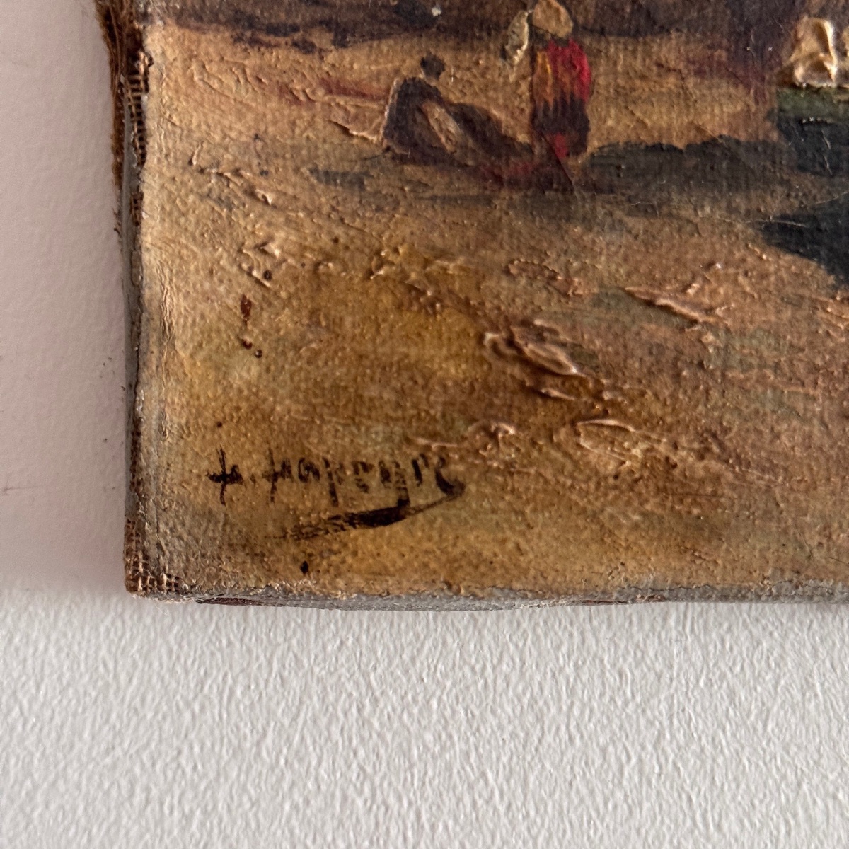 Huile sur toile représentant un bateau à quai fin XIXe par H. Hapeyre-photo-2