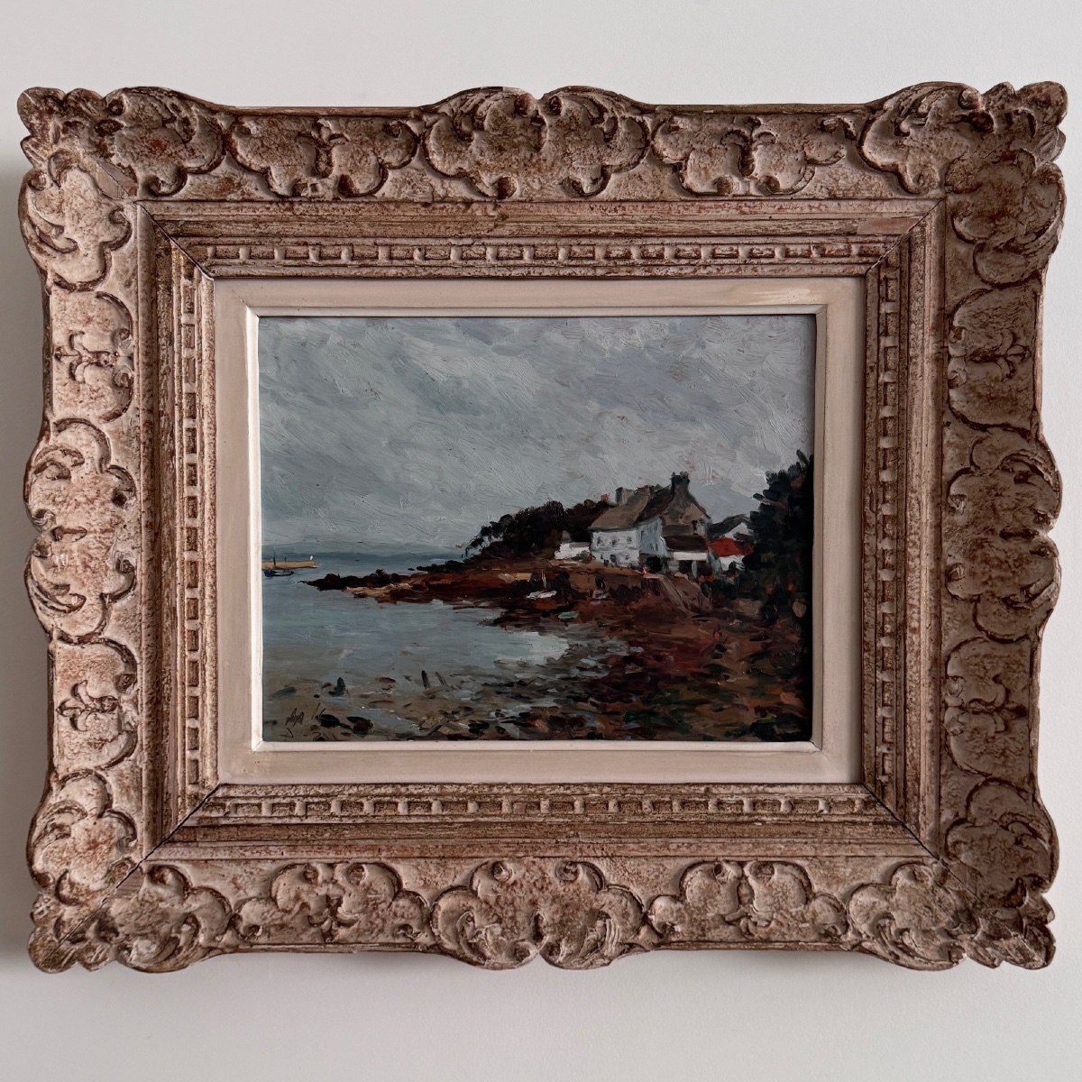 Huile sur panneau représentant un bord de mer en Bretagne XXe par Misdz-photo-2