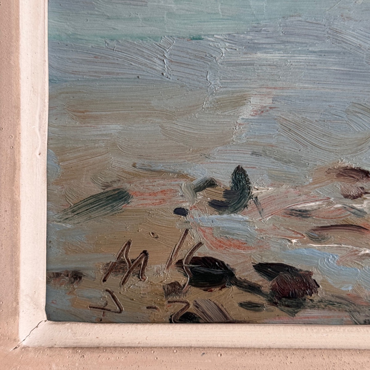 Huile sur panneau représentant un bord de mer en Bretagne XXe par Misdz-photo-3