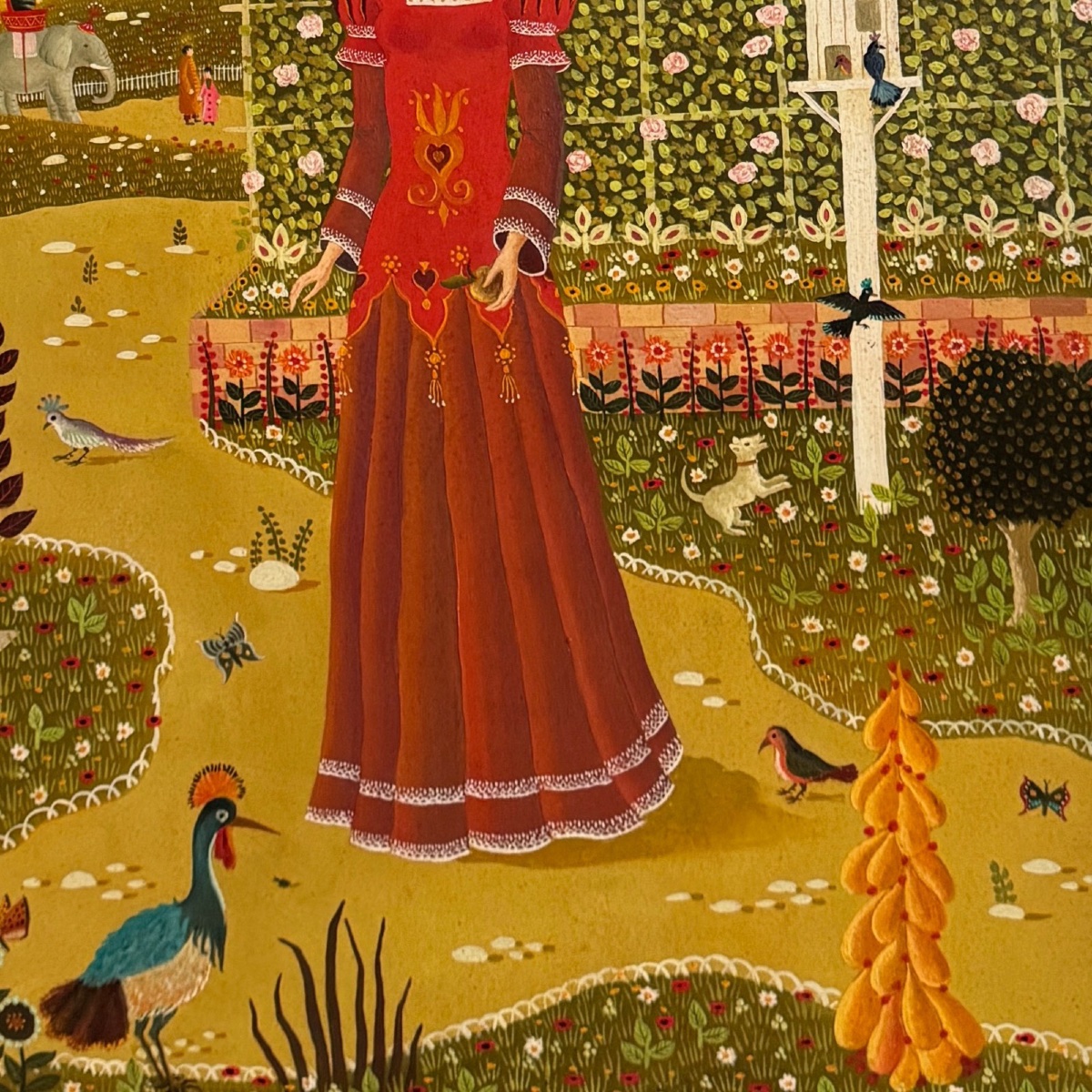 Huile sur panneau par Alain Thomas Jeune Fille dans un Jardin-photo-2
