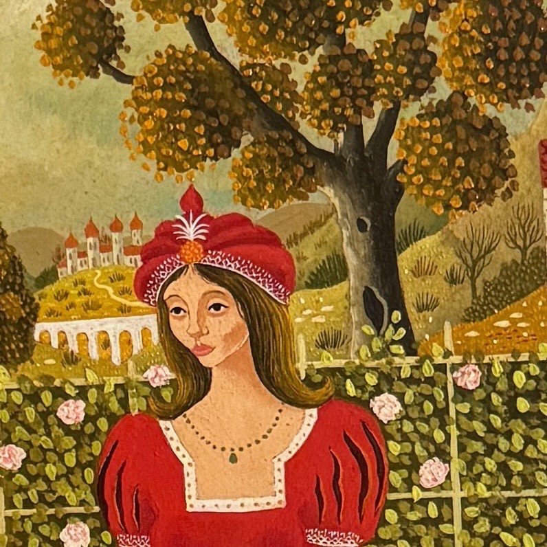 Huile sur panneau par Alain Thomas Jeune Fille dans un Jardin-photo-4