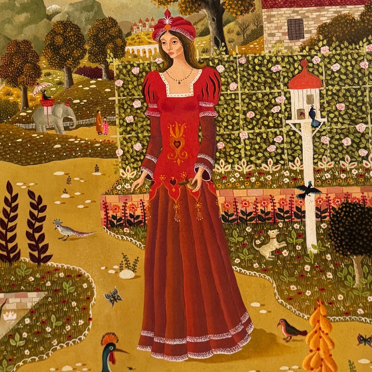 Huile sur panneau par Alain Thomas Jeune Fille dans un Jardin-photo-1