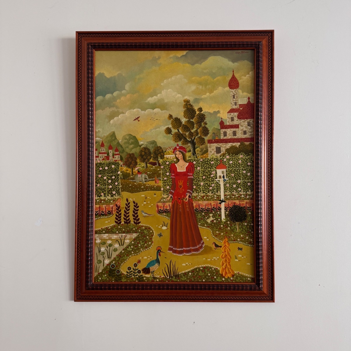 Huile sur panneau par Alain Thomas Jeune Fille dans un Jardin-photo-4