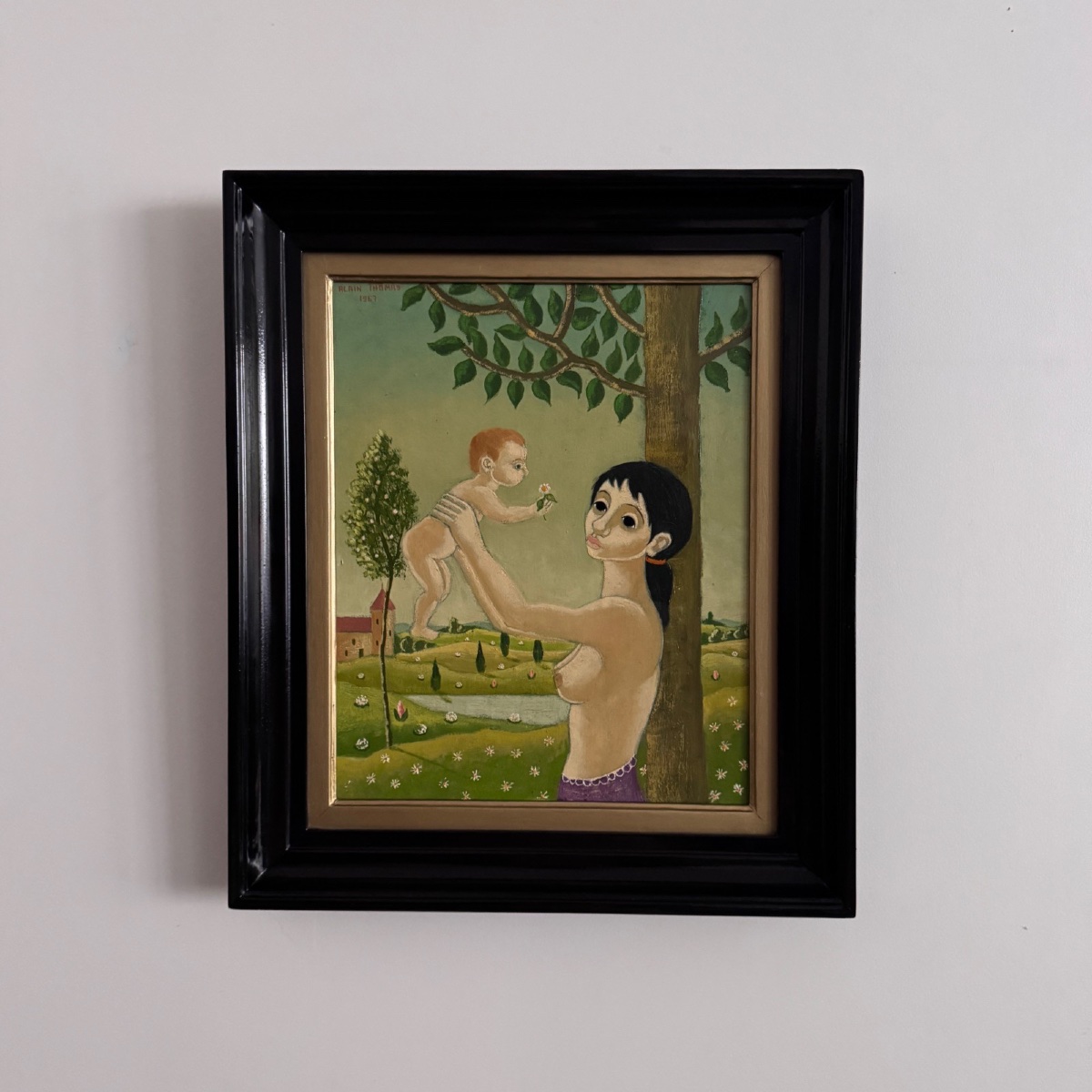 Huile sur panneau par Alain Thomas 1967 Jeune Mère -photo-2