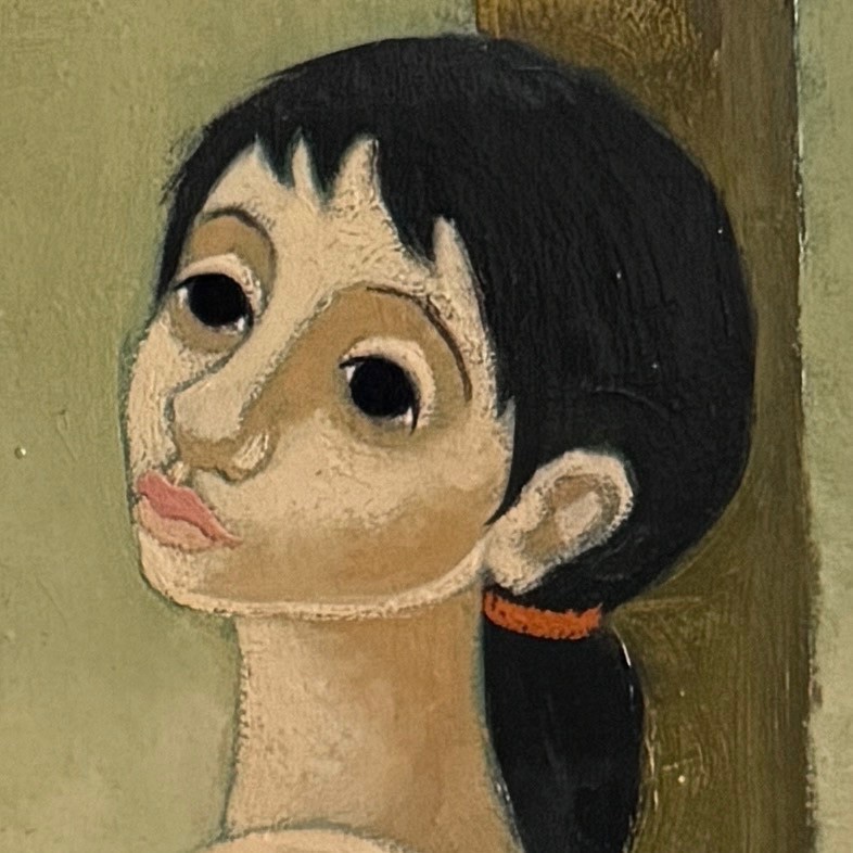 Huile sur panneau par Alain Thomas 1967 Jeune Mère -photo-1